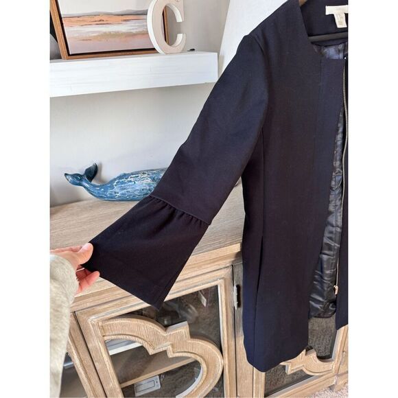 H&M Flounce Sleeve Coat Full Zip in Navy Blue Size 10 - Picture 2 of 11